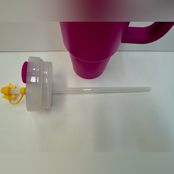 Stanley Pink Travel Mug with Yellow Straw Cap - Picture 4 of 9